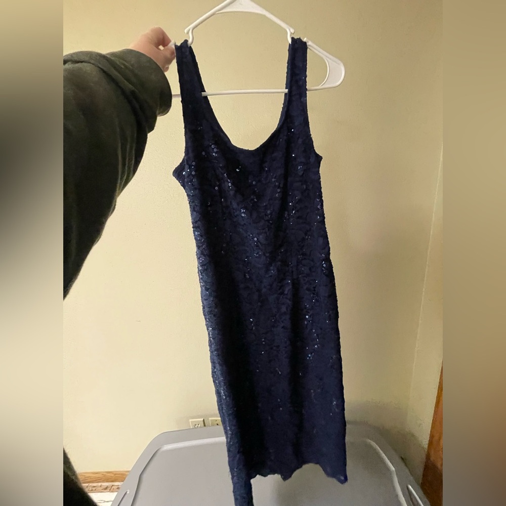 Navy blue long dress with sequence design
